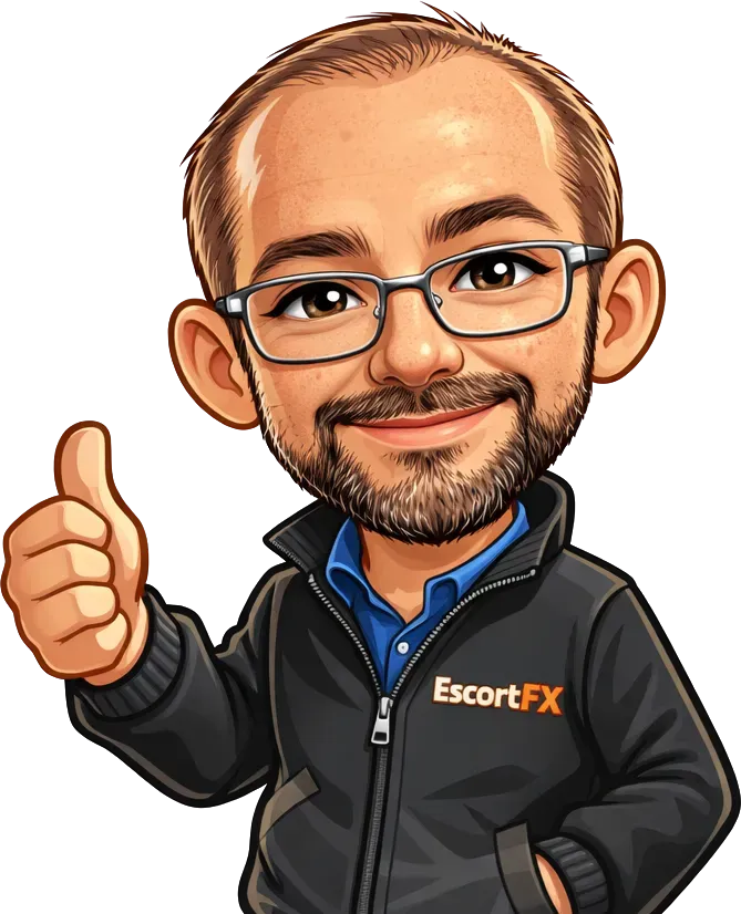 Illustrated avatar of a man with glasses giving a thumbs up wearing an EscortFX jacket